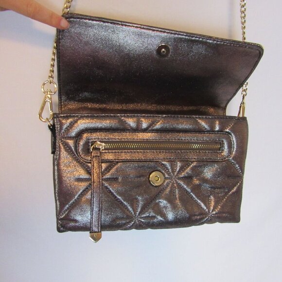 Neiman Marcus Metallic Quilted Crossbody Purse Gold Chain Formal - Picture 3 of 6
